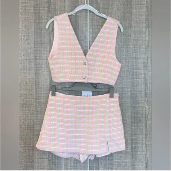 New Zara Textured Tweed Skirt Set Size S-M - Picture 4 of 11